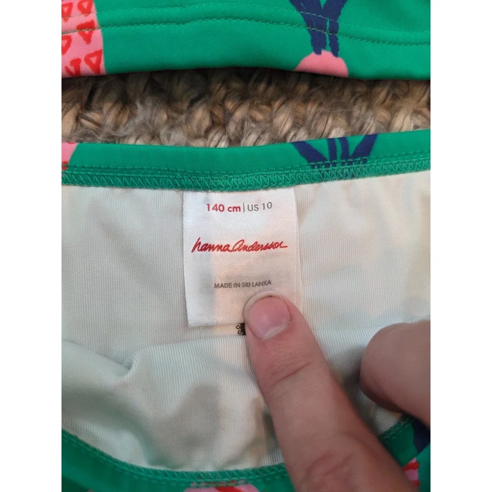Hanna Andersson Green Pineapple Fruit 2 Piece Swimsuit Ruffled Girls 140 US 10
